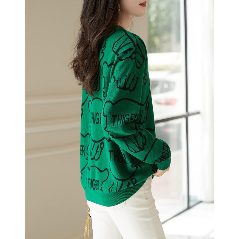 Dámský svetr z vlněné směsi s pleteným nápisem a kulatým výstřihem