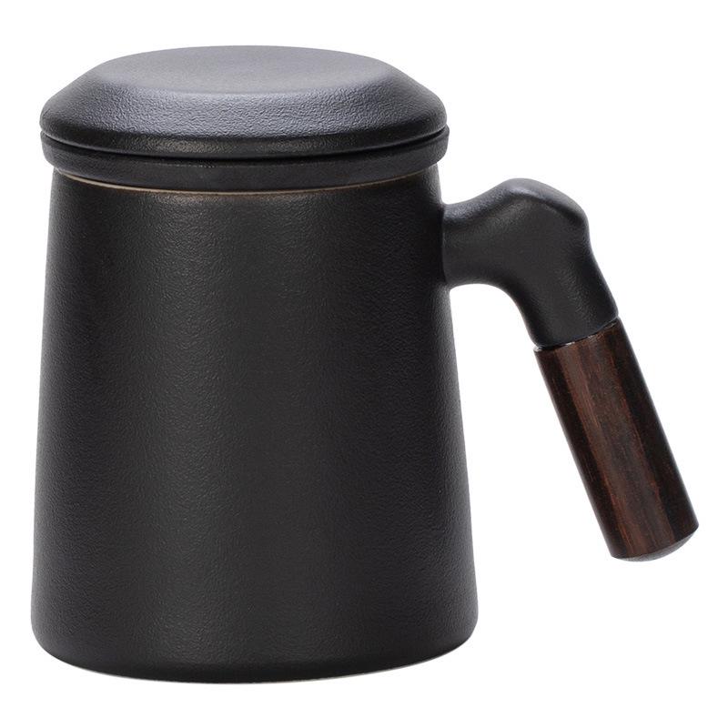 Ceramic Tea Brewing Mug with Wooden Handle, Lid, and Filter - Large Capacity Office Souvenir Cup