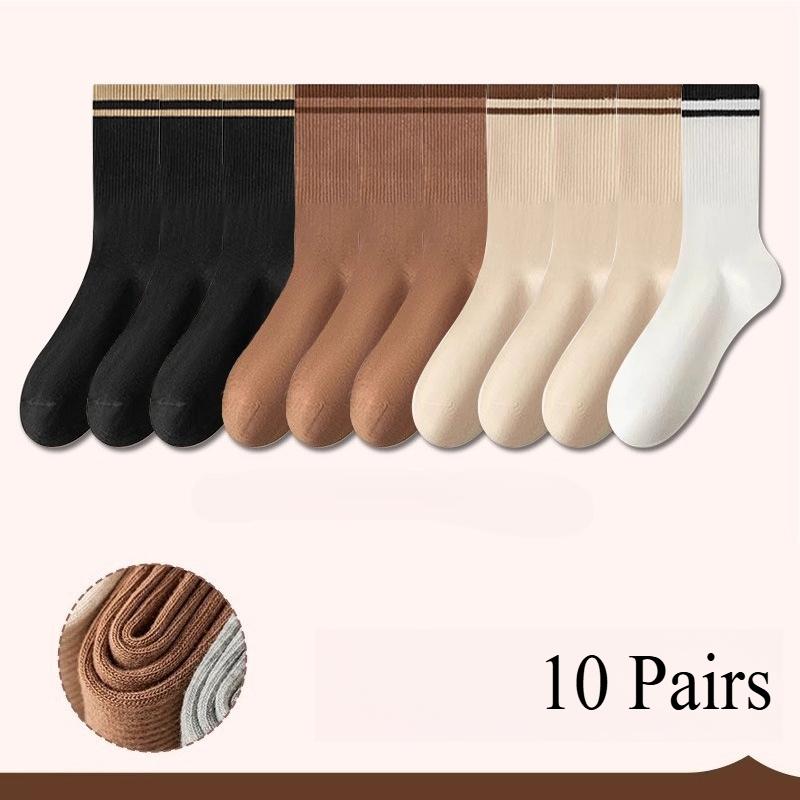 5/10 Pairs Maillard Stripes Simple High Elastic Casual Girls Socks Korean Style Socks for Women