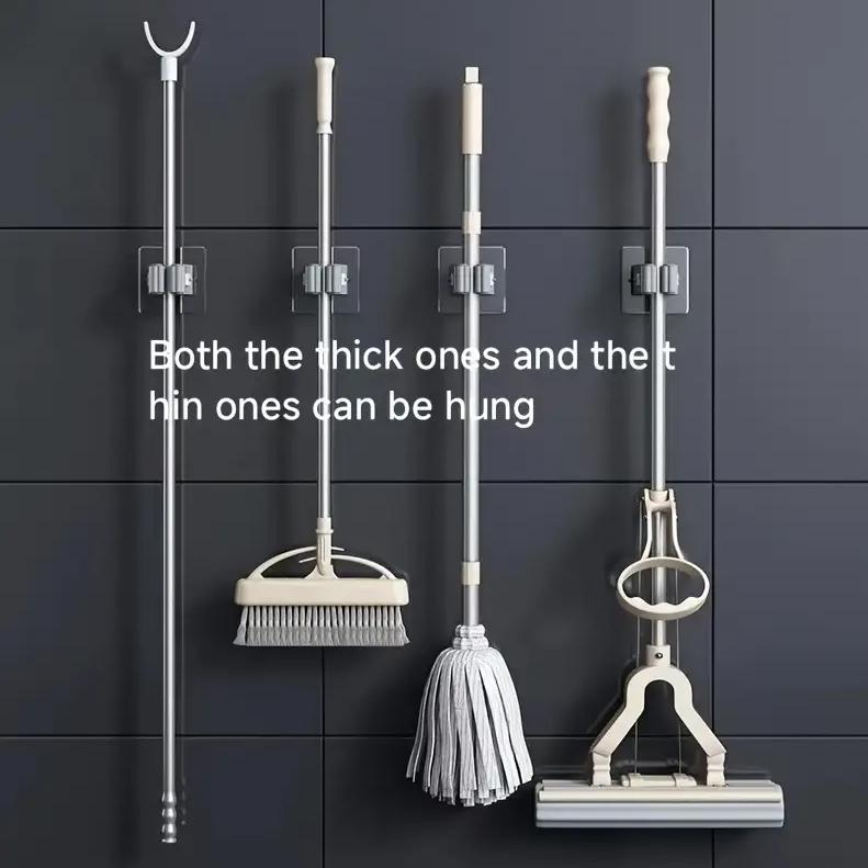 Mop Storage Storage Rack Bathroom Suction Hanging Pipe Traceless Mop Clip Broom Hanger Wall-Mounted Waterproof Mop Rack