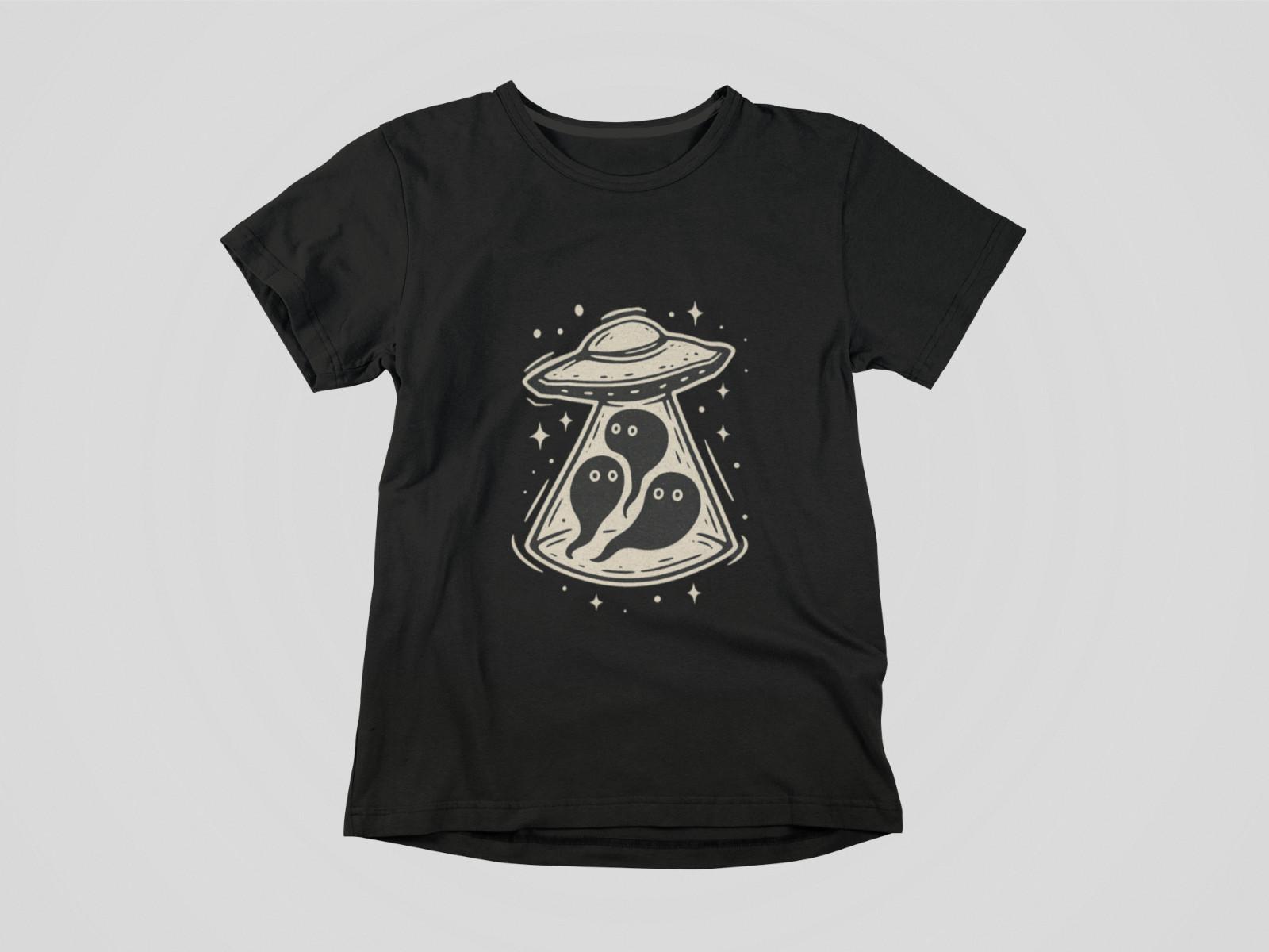 Vintage UFO Ghost Abduction Shirt – Retro Alien Beam Graphic Tee, Spooky Cute XL