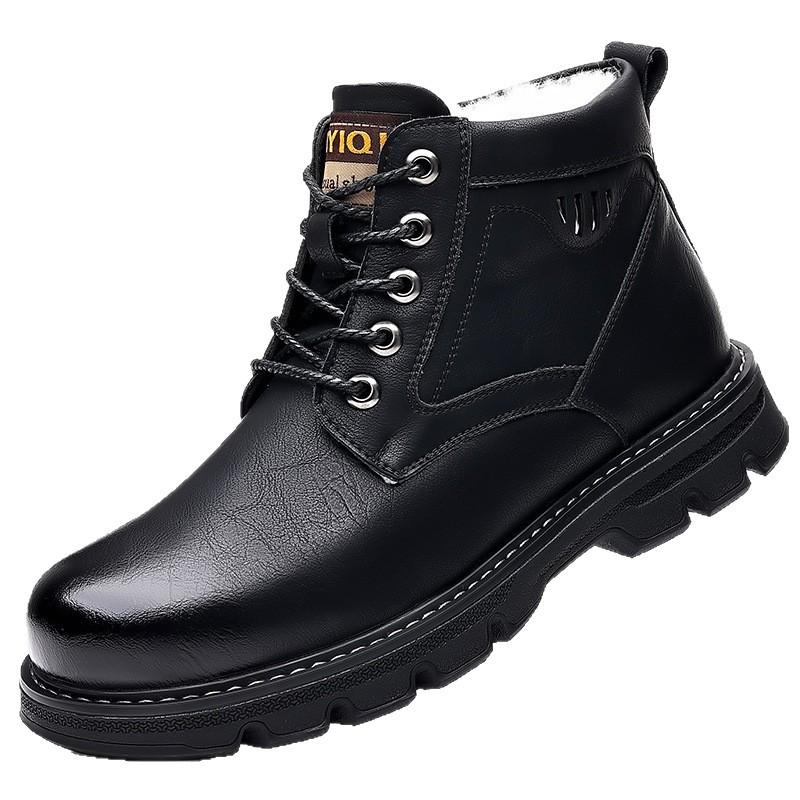 Martin Stiefel Herren warm Leder Wolle verdickt High-Top Baumwolle Lederschuhe Workwear Schneestiefel rutschfest und wasserdicht