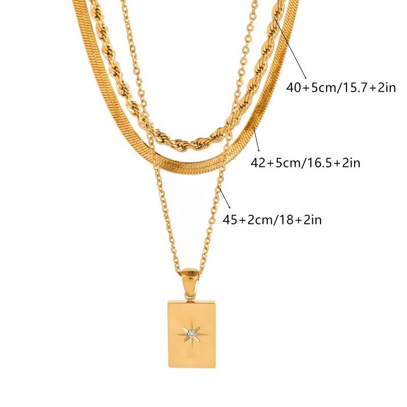 Stainless Steel Three Layer Pendant Necklace Square Star Minimalist Jewelry