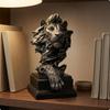AnimalHead Figurine Pedestal Style Resin Carved Look Silver Lion Head
