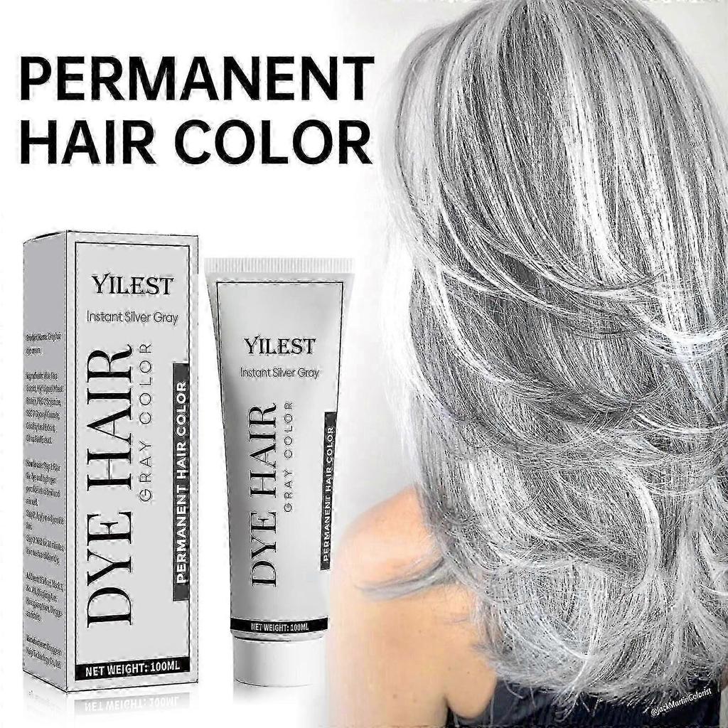 Crema Colorante per Capelli Naturale Grigio Argento, Colorazione Argento Unisex, Moda a Lunga Durata, Non Sbiadisce e Facile da Applicare