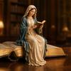 Yousheng Reading Virgin Mary Figurine for Bookshelf, Resin Jesus Statue Shelf Sitter, Decorative Sculpture for Home Office, Gift for Book