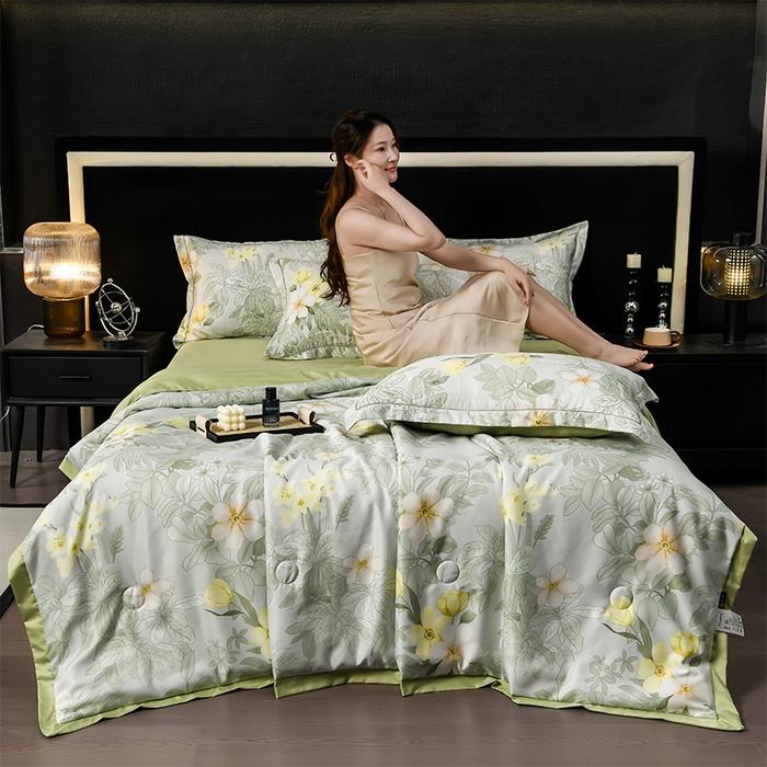 Washed tencel printed summer quilt four-piece cool silk single-piece summer cool quilt air conditioner for summer use