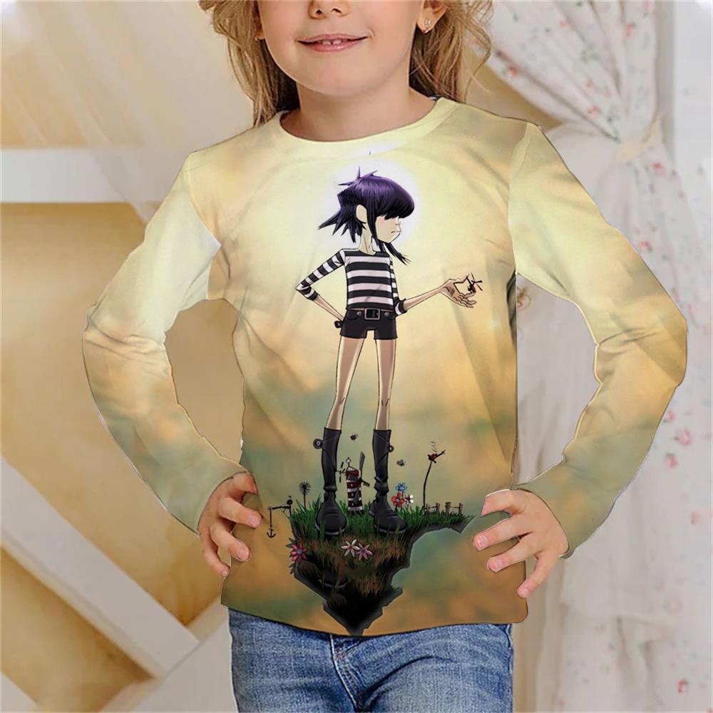 Rock Band Gorillaz Children's 3D Digital Printing Girl Fashion Trend Round Neck Long Sleeved T-shirt