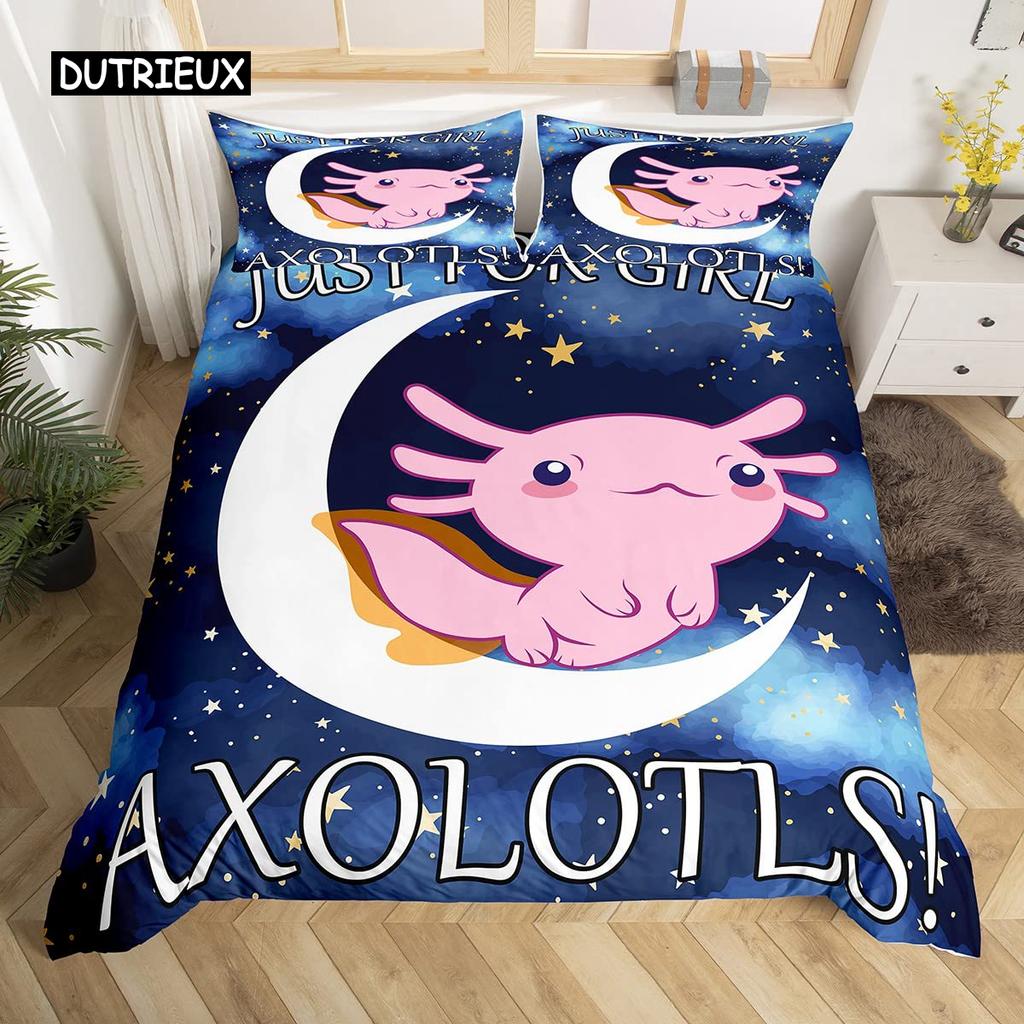 Axolotl-Tier, süßer Haustier-Bettbezug, Kissenbezug, 3-teiliges Bettdecken-Set mit Kissenbezug, Einzel- und Doppel-Bettbezug