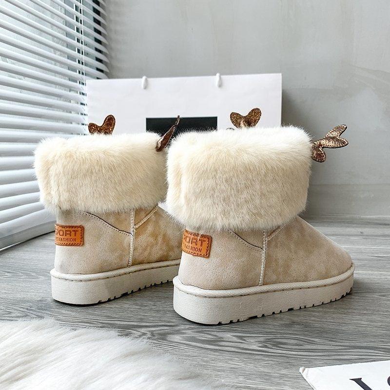 Kawaii Damskie Buty z Okrągłym Noskiem Zimowe Wysokiej Jakości Śniegowce Damskie Gorący Projektant Luksusowe Obuwie Y2k Robocze Botki z Podszewką z Polaru