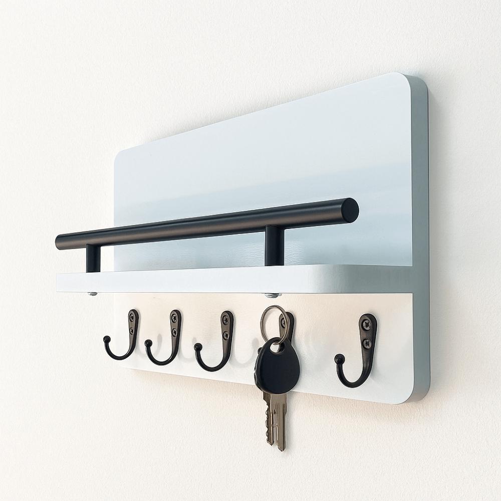 Wall Mounted Wooden Key Holder Floating Shelf Clothes Storage Rack Coat Hook  Home Decor