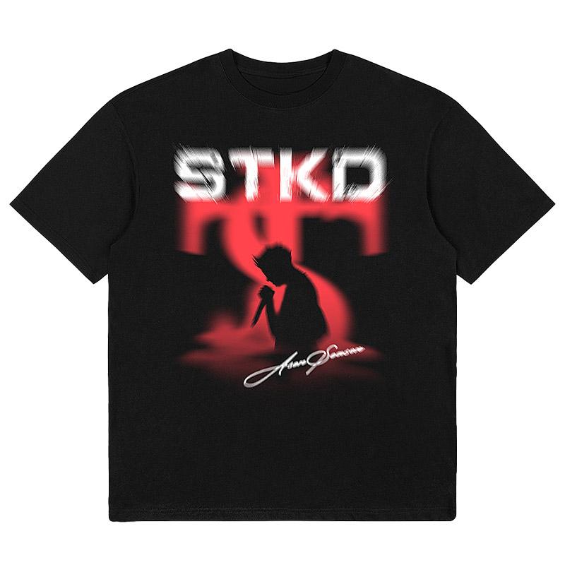 

2025 Summer Men s and Women s Trend Retro Street Portrait Silhouette Printed Cotton High-quality Short-sleeved T-shirt M серый