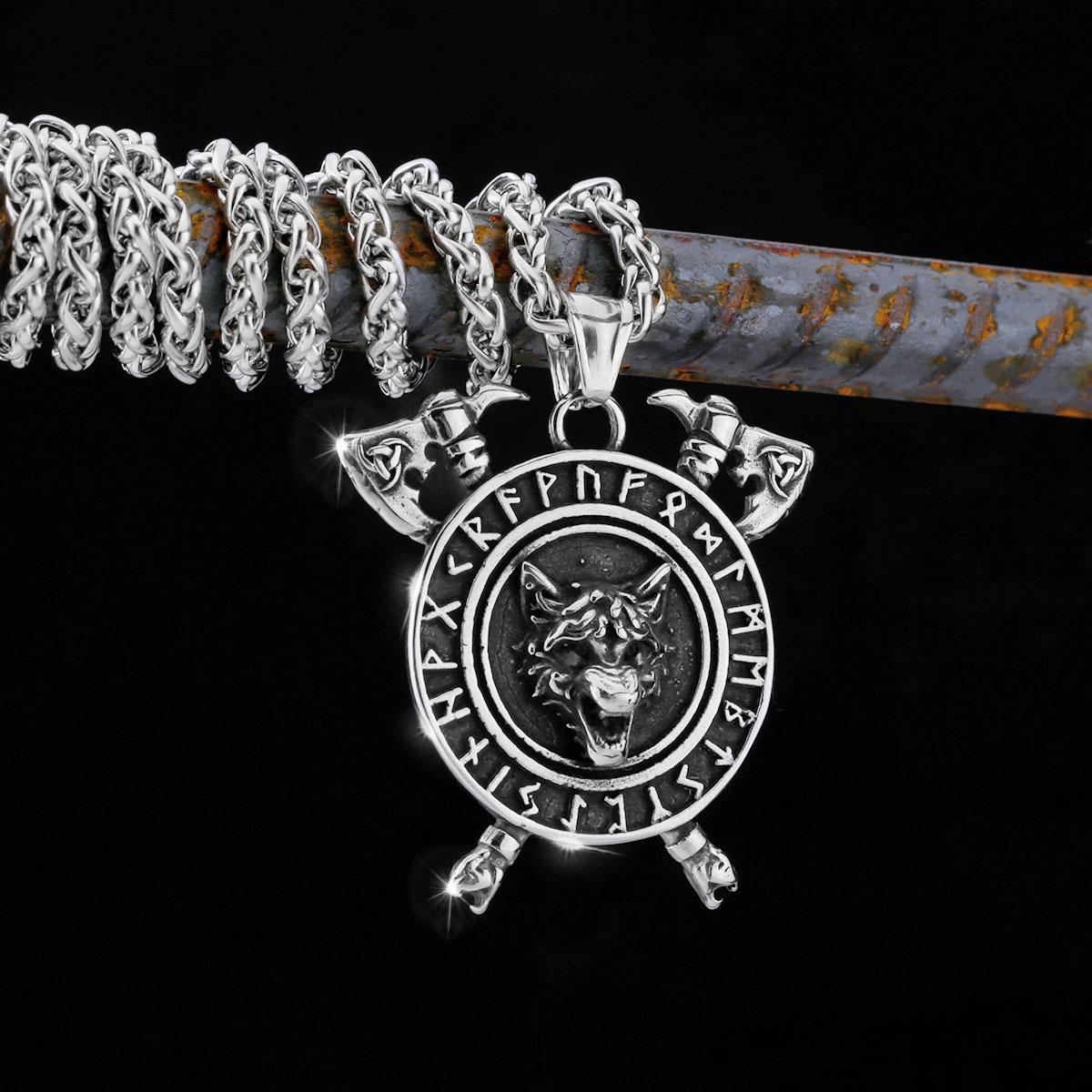 316L Stainless Steel Jewelry Vintage Viking Wolf Head Pendant Necklace Norse Viking Amulet Necklace Men Women Gifts With 60cm chain