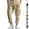 Men's Cotton Linen Casual Drawstring Multi-Pocket Tie-Dye Solid Colour Loose Large Size Drawstring Trousers