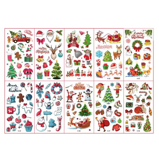 10 bucăți autocolante pentru tatuaj de Crăciun Desene animat minunat Moș Crăciun Om de zăpadă Elk Urs Autocolante pentru brad de Crăciun Copii