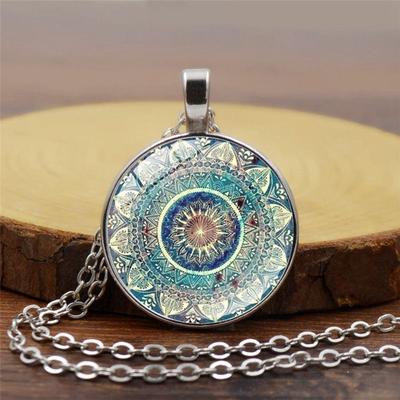 Neues Zubehör Mandala Yoga Zeit Edelstein Halskette Mode Glas Anhänger Halskette Europäischer und Amerikanischer Schmuck