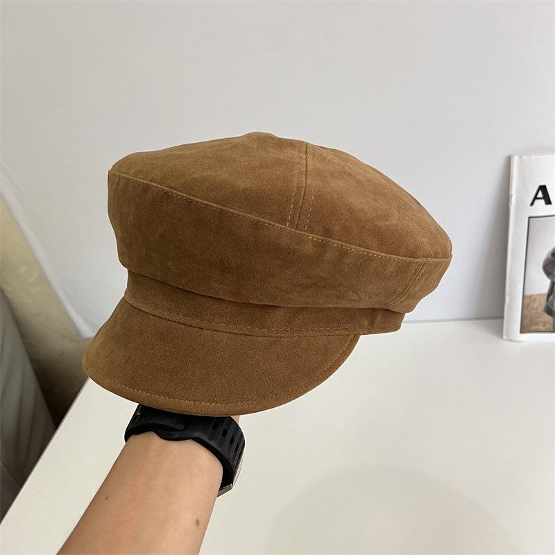 Simple Temperament Deerskin Velvet Octagonal Hat Women's High-quality Good Version Newsboy Hat Showing Face Small Versatile Casual Trendy Hat