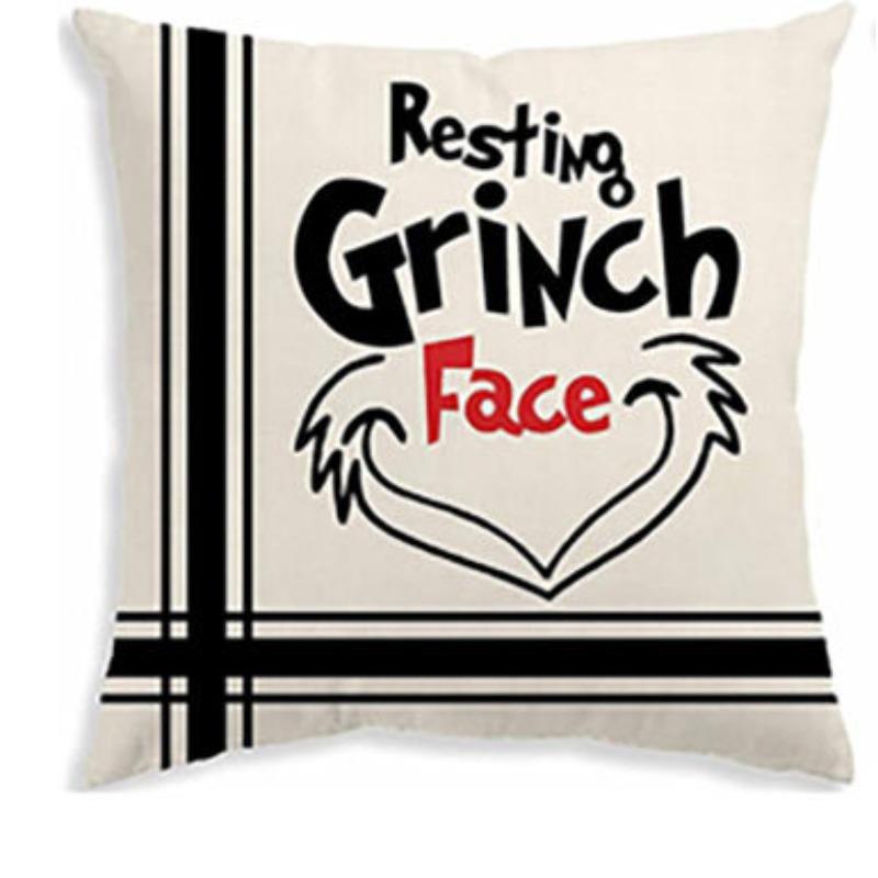 Green-haired Monster Pillow Cover Linen Christmas Pillow Cover Living Room Sofa Lumbar Cushion Cover