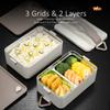 LFGB Certification Pure 304 Stainless Steel 2 Layers Bento Box with Silicone Seal Belt and PP Shell Lunch Box with Handle