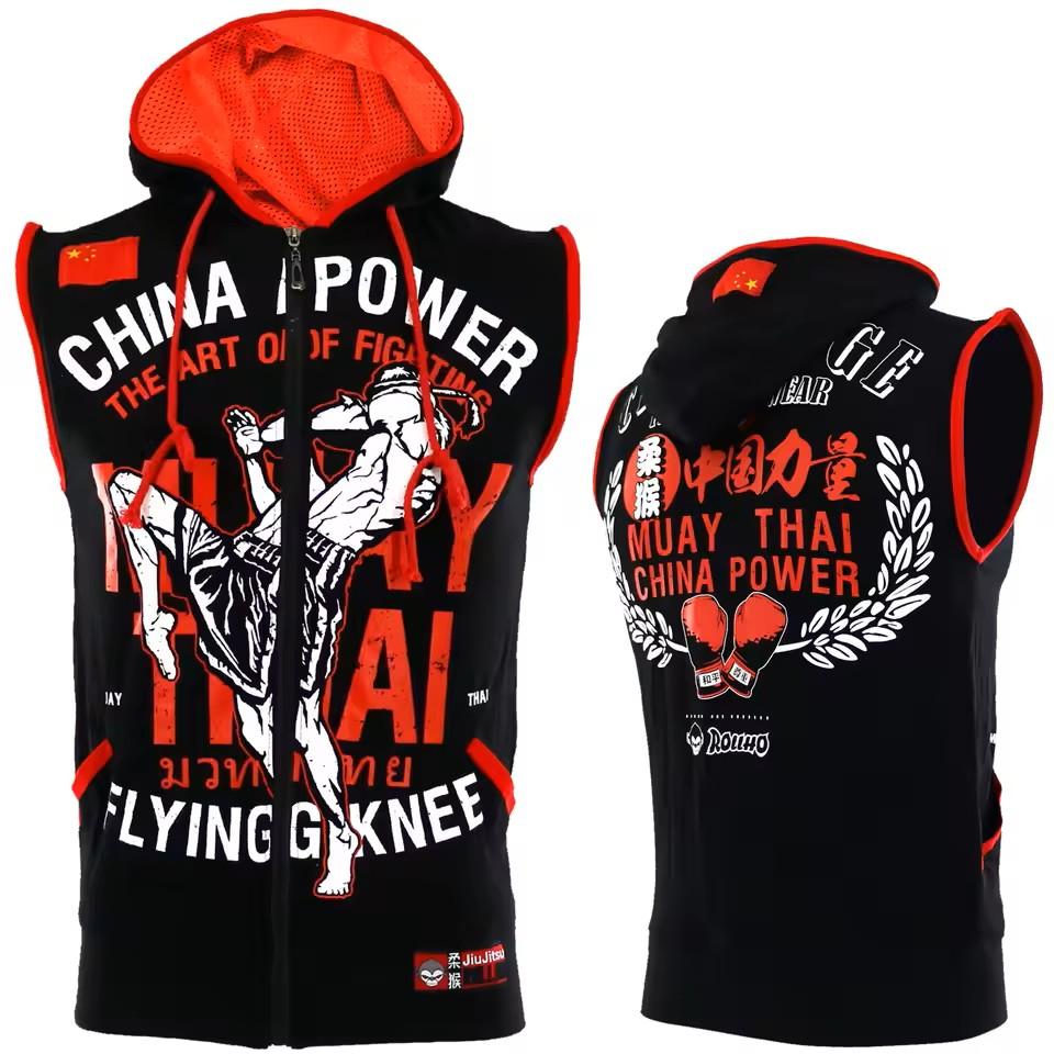 Muay Thai Kickboksing UFFC MMA Mixed Marcial Art Jakke Genser Hettegensere Menn Kvinner Barn Unisex Ermeløs Trykk Sport Gym Fitness Trening