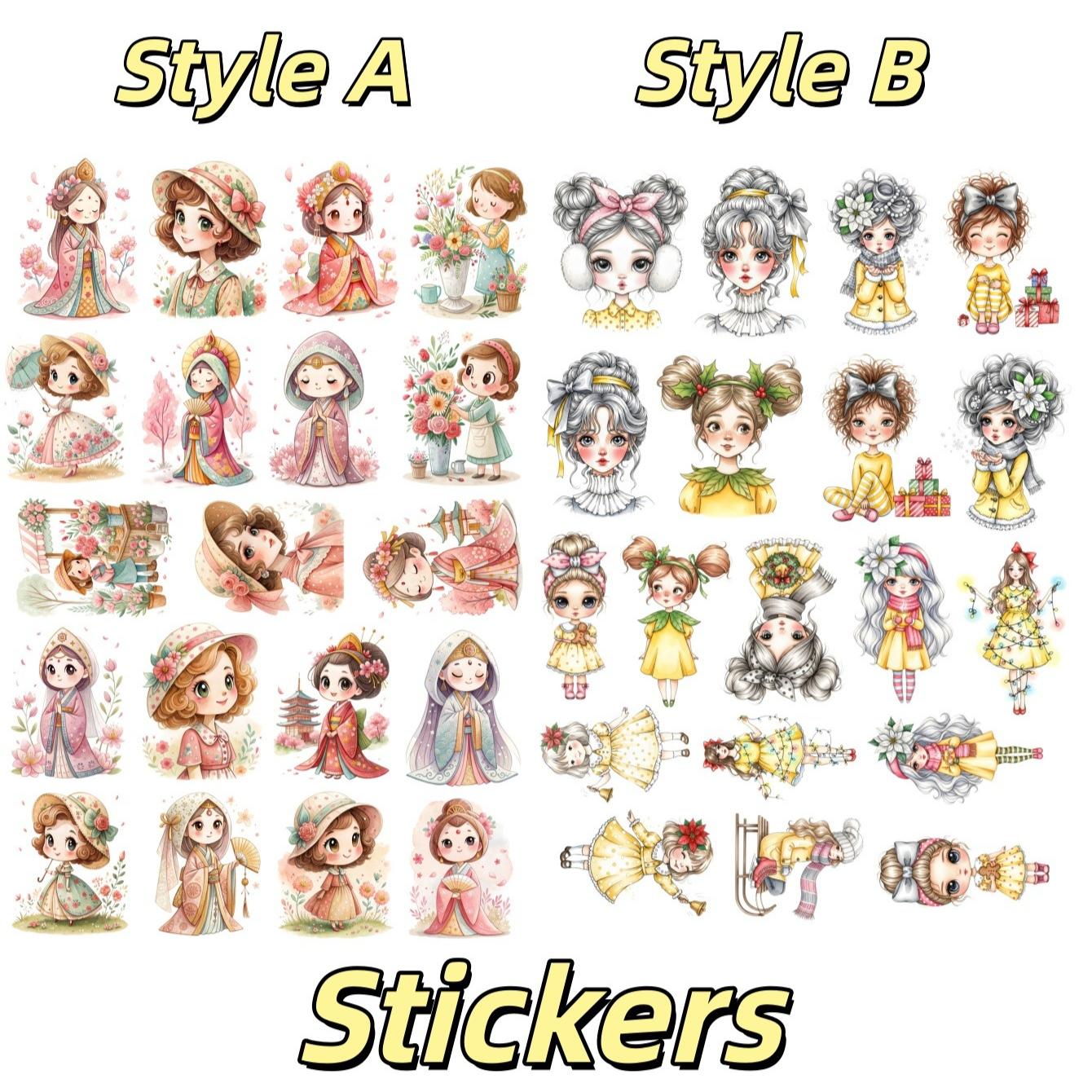 19Pcs DIY Cute Flower Girl Stationery Stickers Hand-Drawn Paris Daily Life, Planner, Journal Decoration planner stickers жёлтый
