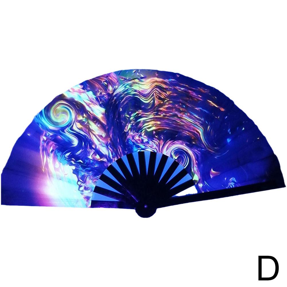 33cm Large Folding Hand Rave Fan Chinease/Japanese Music Colorful Fan Gradient Reflective Festival Dance Fan Fan Gifts Fold Q4C5