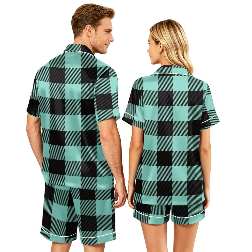 Couple Matching Pajama Set Short Sleeve Button Down Shirt with Hem and Shorts Set Soft Casual Sleepwear Available In Sizes S To XXXXL