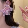 Big Floral Iron Mesh Flower Earrings Pearl Ladies Stud Earrings Women Floral Ear Studs  Daily Wear