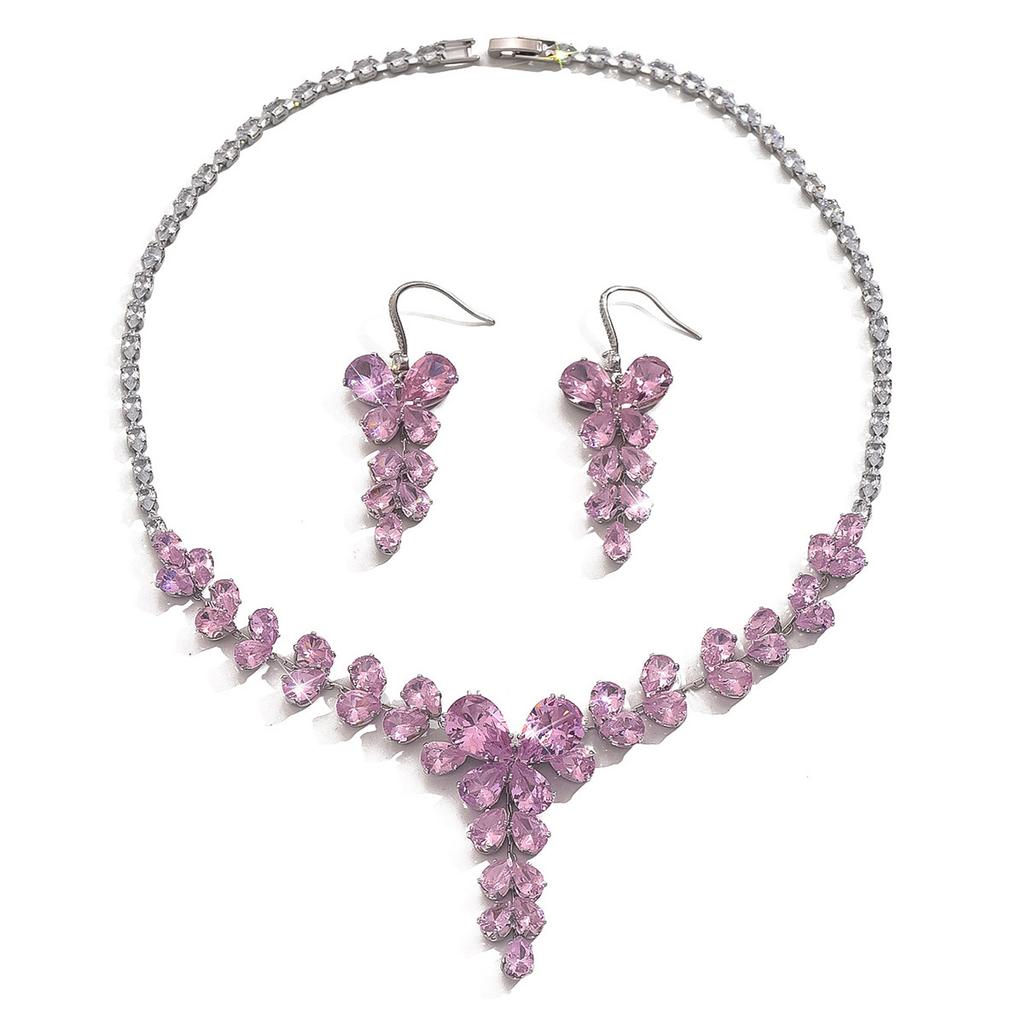 Super Flash Zircon Butterfly Tassel Earrings Necklace Set Temperament Collarbone Chain High-End Wedding Accessories