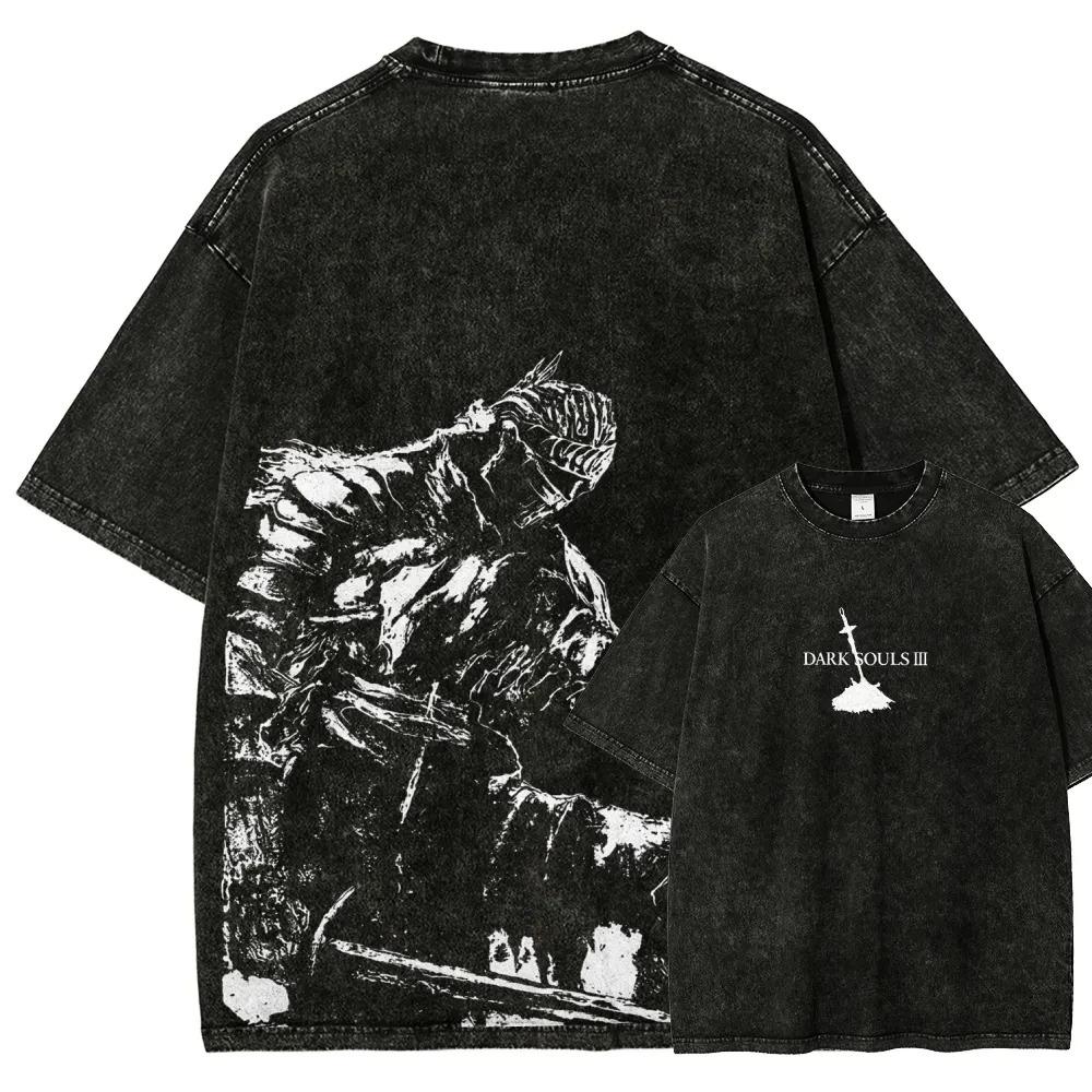 Klassiska Rollspel Dark Souls Grafiskt Tryck Vintage Tvättad T-shirt Herr Dam Mode Rundhalsad Bomull Överdimensionerad Vardaglig T-shirt