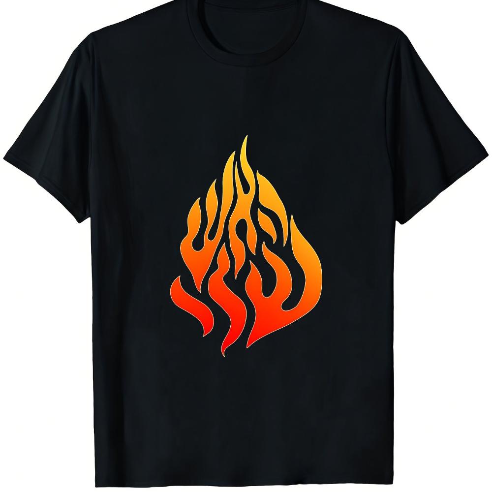 NachUnisex Flames Fire Logo Graphic Tee Black Featuring An OrangeYellow Flame Pattern Comfortable Breathable Material