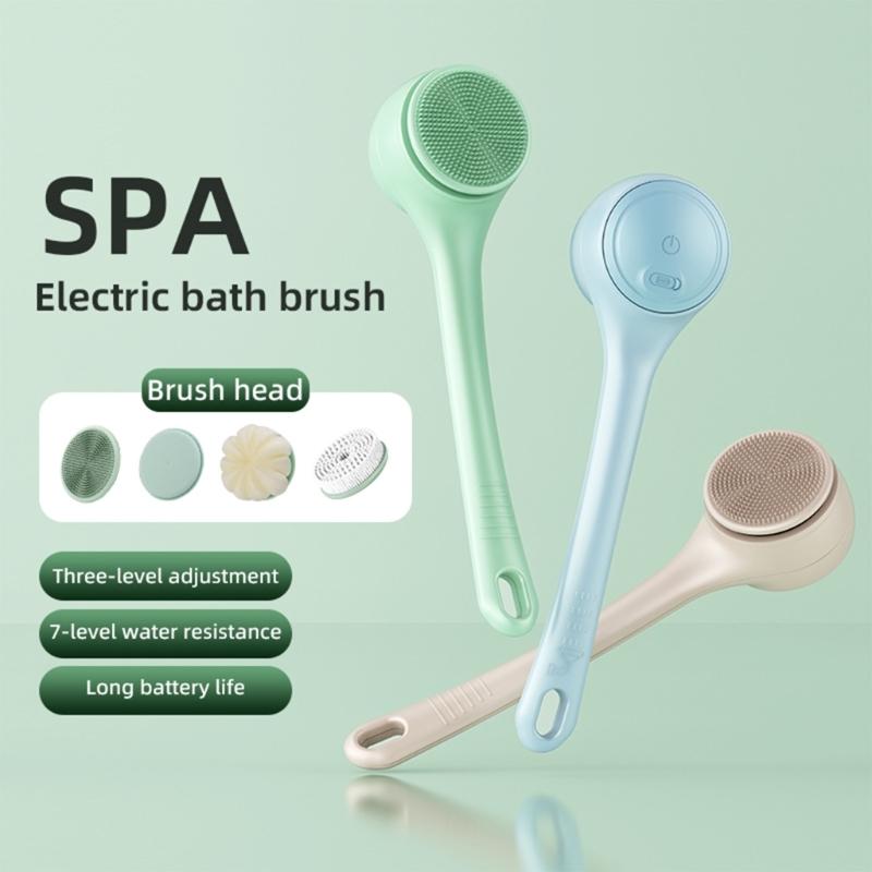 Two Speed Electric Shower Brush with Detachable Heads Electric Body Brush Back Scrubber with 4 Brush Heads Easy to Use