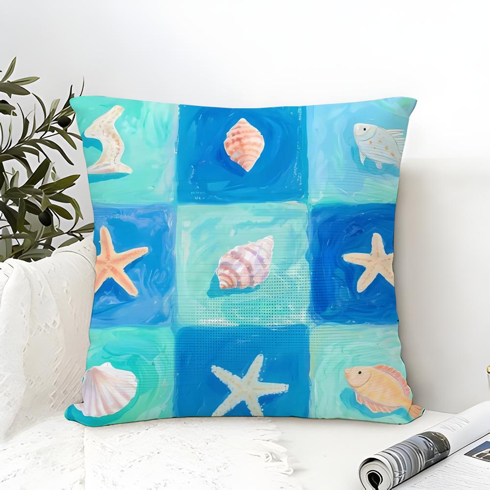 Marine Starfish Marine life Pillow Case Cotton Linen Fabric Square Zipper Pillowcase Home Decorative Living Room