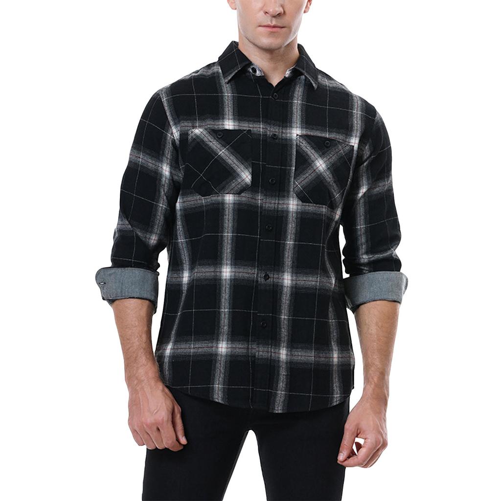 Men's Casual Fashion Plaid Long Sleeve Shirt Men's Pocket Button Shirt