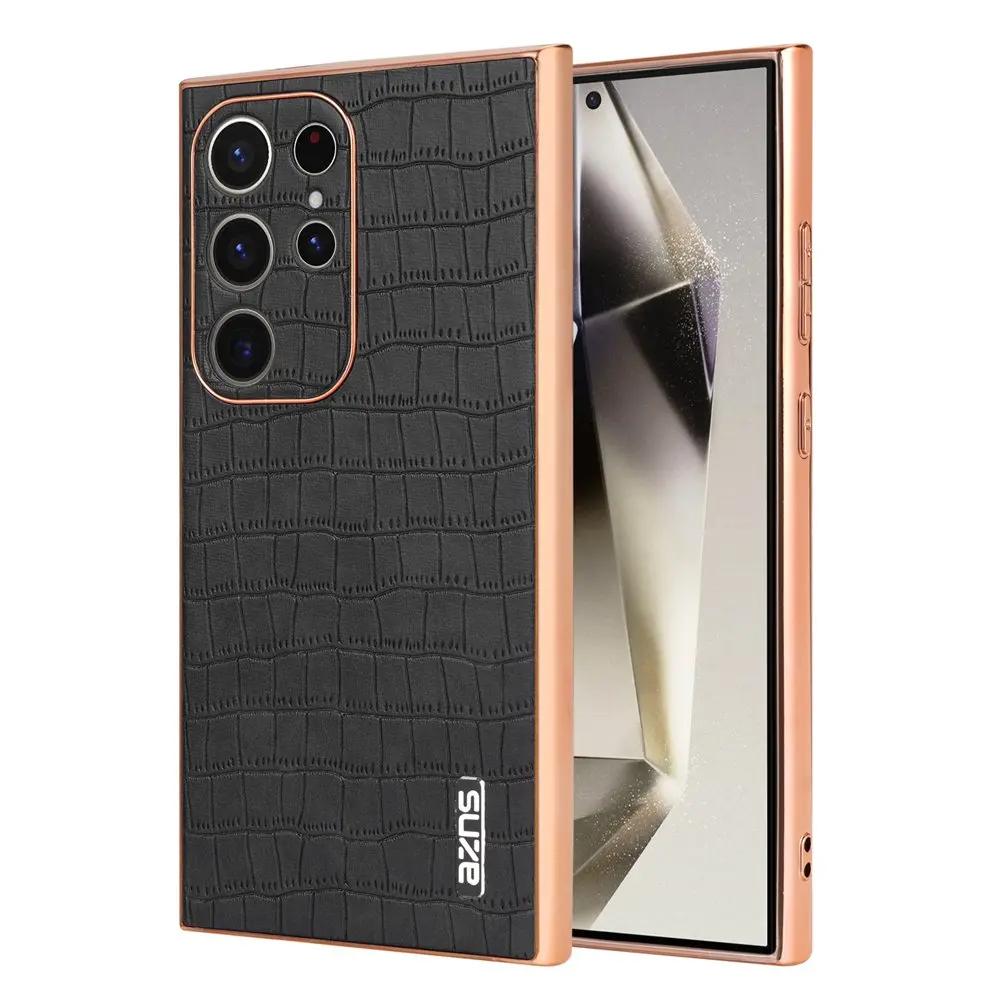 

Кожаный чехол с гальваническим бампером, полная противоударная крышка для Samsung S23 S24 S22 Plus Ultra Case PU кожа+ТПУ чехол для телефона For S22 Ultra чёрный