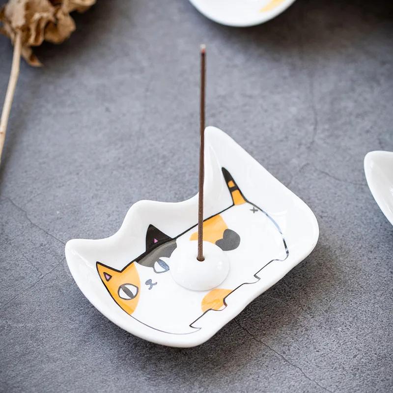 1PC Japanese Grocery Animal Incense Tray Thread Rack Incense Tray Cat Ceramic Oil Dish Plate Decoration Creative Home