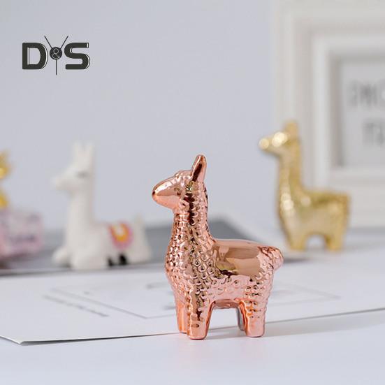 Mini Ceramic Animals Figurines Miniature Rabbit Cat Llama Pineapple Statue for Tabletop Mantel Desk Shelf Decor