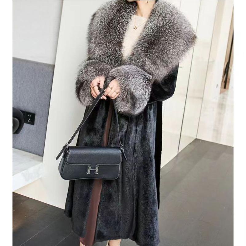 Imitation Mink Coat Women's Medium and Long Autumn and Winter Imitation Mink Fleece Fur High-end Large Fur Collar Coat New Large Size