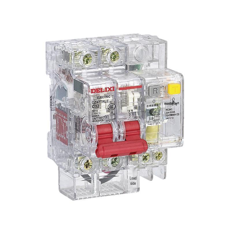 DELIXI Transparent Earth Leakage Circuit Breaker with RCD Switch, 1P+N/2P/3P/4P, 32A/63A Air Switch.