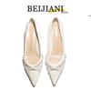 BEIJIANI 3356-1 Knotenperle Xiuhe Satin Hochzeits-Stilettos für Damen