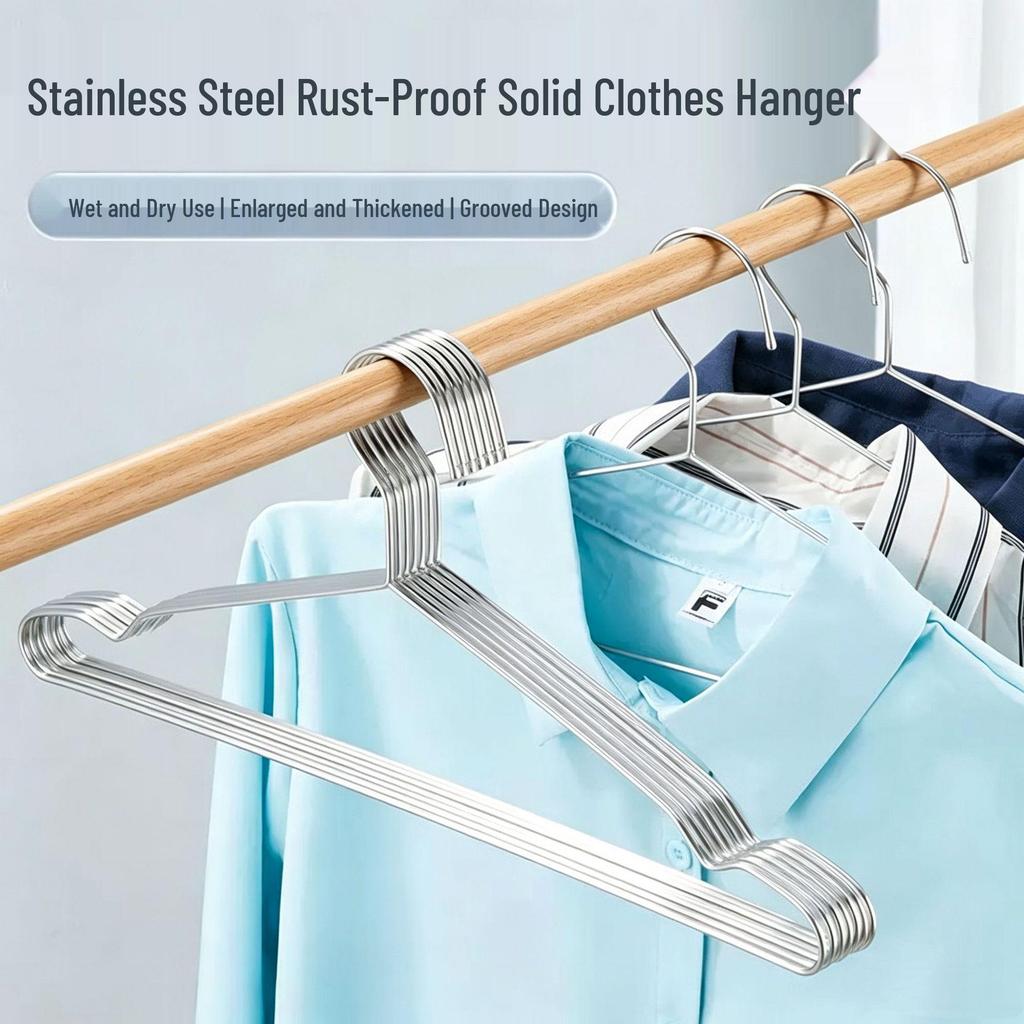 Stainless Steel Non-Slip Clothes Hanger for Balcony & Bedroom - Thick Solid Wire for Wet & Dry Use