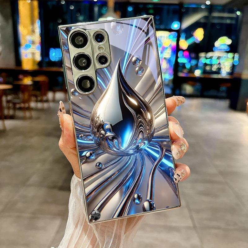 Blue Chrome Swirl Electroplated Silver Phone Case For Samsung Galaxy S26 S25 S24 S23 S22 S21 S20 Ultra Plus FE S26+ Glass Cover