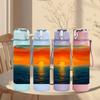 1PC Ocean Sunset Sky Landscape Print 750ml Color Plastic Sports Water Bottle Leakproof Flip Straw Lid Suitable for Sports Office Home Use