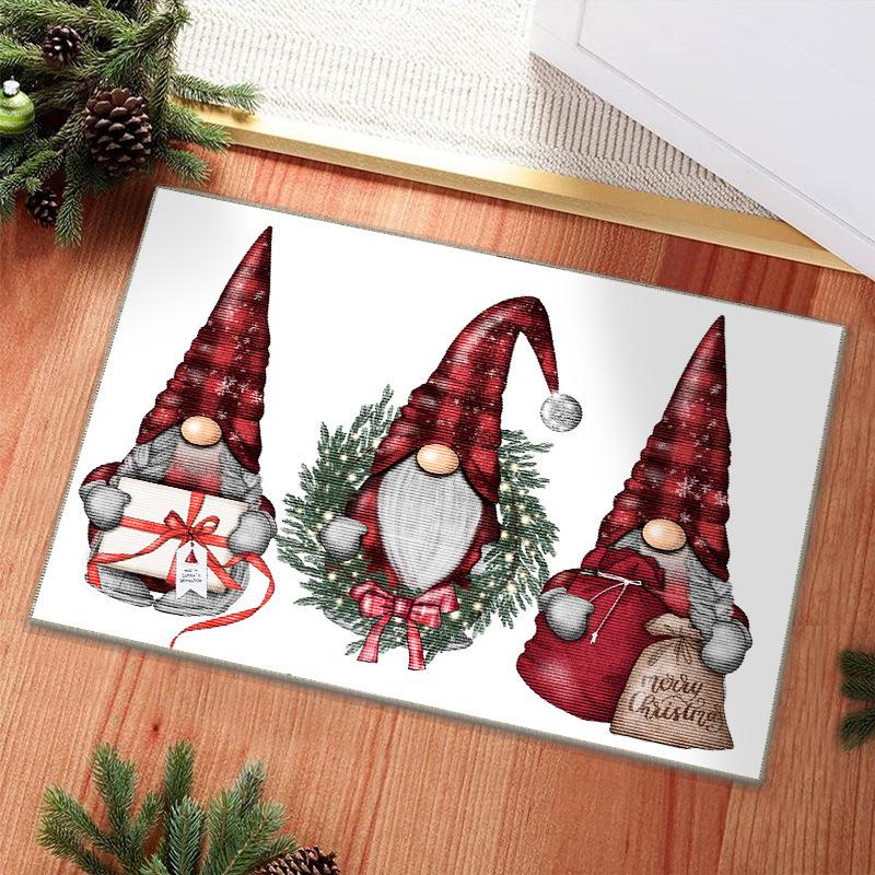Festive Christmas Gnome Carpet Mat Traditional Red Plaid Rug Happy New Year Snowflakes Xmas Gift Home Decoration Floor Mats