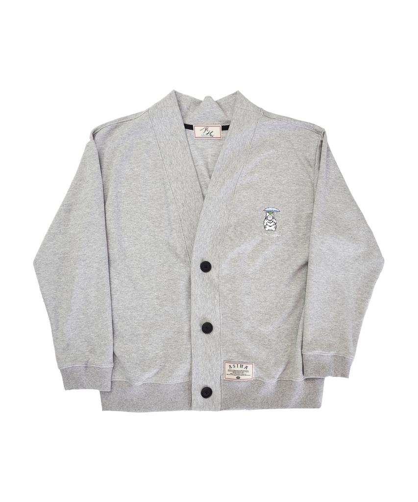 Asiha Ah24 01Cagy Rainy Day Tg Cardigan Gray Umbrella Tiger Cardigan