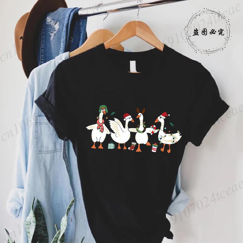 Fashion Funny Just A Goose Duck Xmas Print Tshirt Unisex Short Sleeve Tshirts Christmas Goose Unisex Summer Unisexs Clothing
