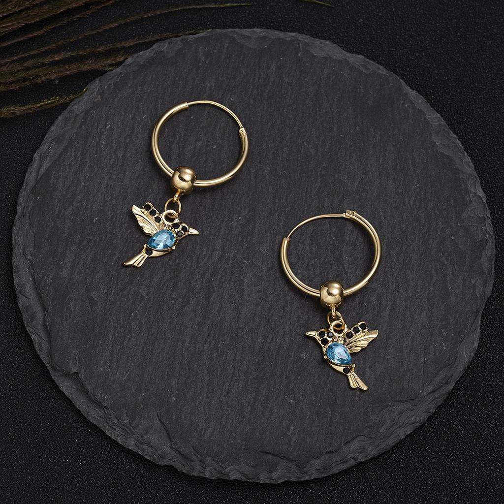 Hummingbird Animal Earrings With Rhinestone Decor For Unique Party Wear