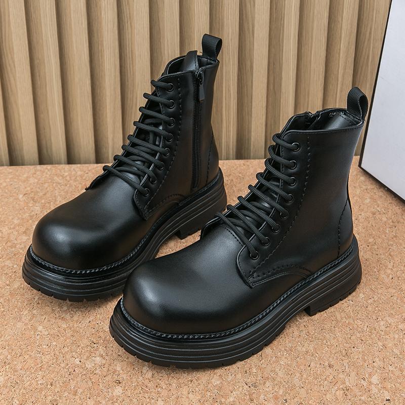 

Genuine leather men s boot shigh-top versatile height-increasing leather boots autumn workwear shoes for men s motorcycle boots 36