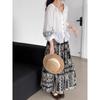 Dimanaf 2025 Summer Women Linen New Skirts Flower Vintage Elastic Pleated Elegant Skirts High Waist