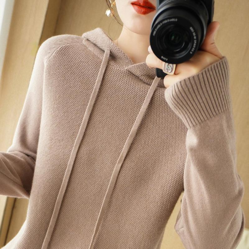 

Autumn and winter new osmanthus needle hoodie women s knitted sweater inner and outer wear bottoming top loose and versatile S